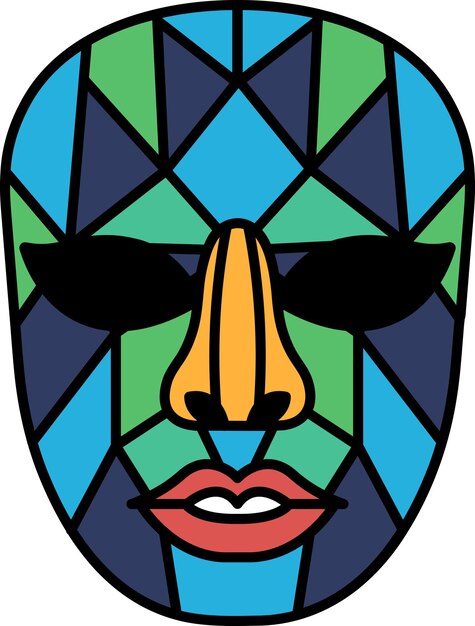 Una máscara colorida con una nariz azul y ojos verdes
