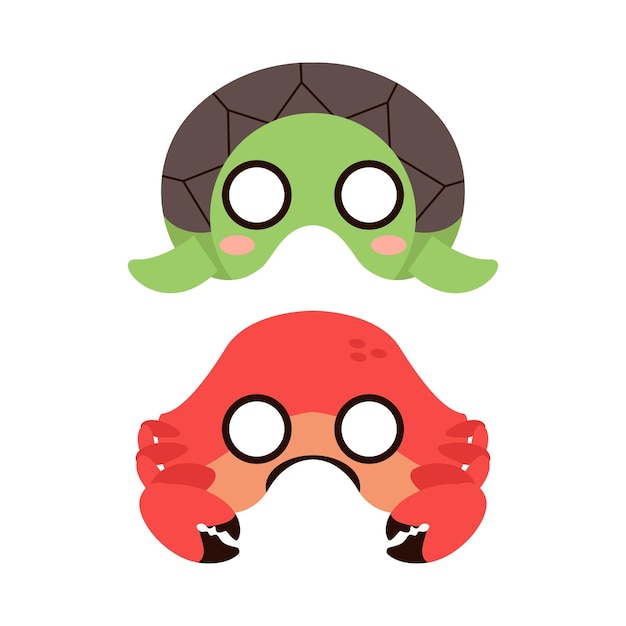 Máscara de cumpleaños de tortuga y cangrejo Diseño plano Ilustración de icono de dibujos animados