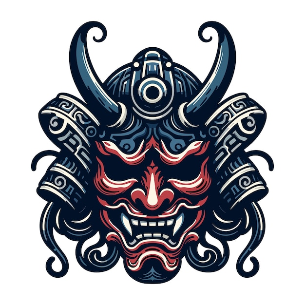 Vector máscara de demonio oni con casco de samurai diseño ilustración vectorial cultura tradicional japonesa