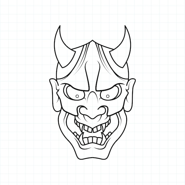 Máscara de demonio Oni japonesa dibujada a mano para colorear ilustración vectorial de página