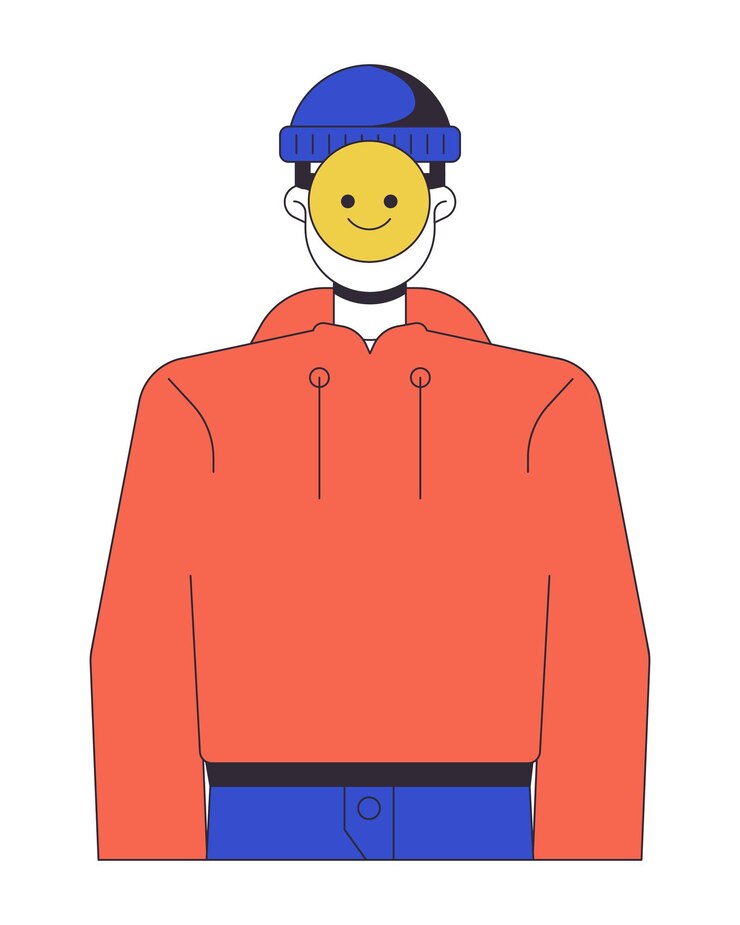 Vector máscara de emoji de ladrón de identidad en la cara línea plana color vector carácter robo de personalidad esquema editable persona de cuerpo completo en blanco ciberdelincuencia simple ilustración de dibujos animados para diseño gráfico web