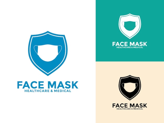 Máscara facial quirúrgica con icono del logotipo de escudo Protección contra virus Máscara faciales Máscara dental Ilustración vectorial