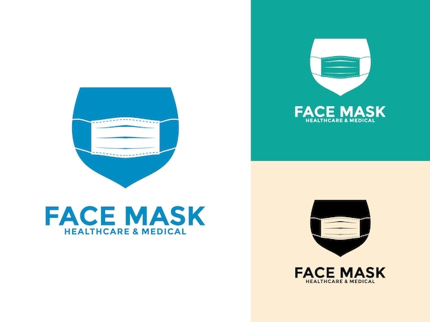Máscara facial quirúrgica con icono del logotipo de escudo Protección contra virus Máscara faciales Máscara dental Ilustración vectorial