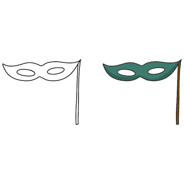 Máscara de fiesta de carnaval plana, ilustración dibujada a mano para invitaciones, diseño de postales para cumpleaños de Año Nuevo
