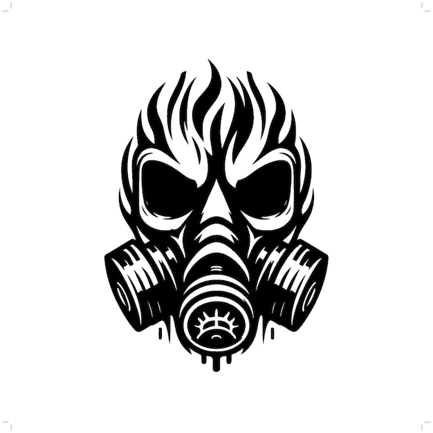 Vector máscara de gas en moderno tatuaje tribal arte de línea abstracta de horror personaje contorno minimalista vector