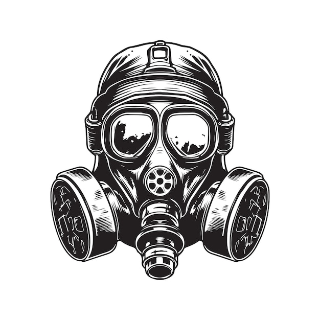 Máscara de gas vintage logo línea arte concepto blanco y negro color dibujado a mano ilustración