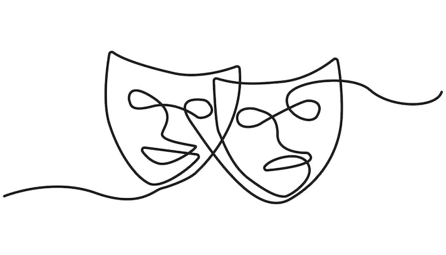 máscara griega dibujo de una línea ópera símbolos de eventos continua ilustración vectorial dibujada a mano