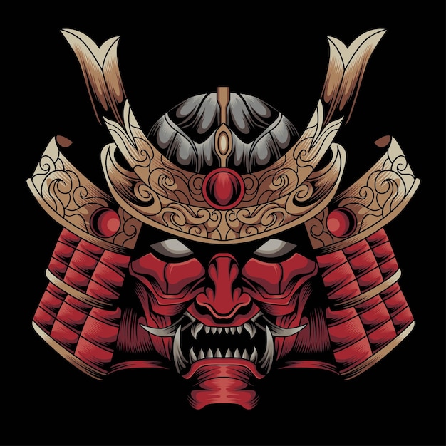 máscara de guerrero samurai Armadura tradicional de guerrero japonés