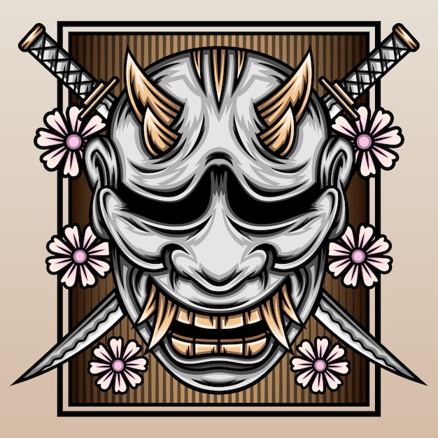 Máscara de hannya con la katana samurái.