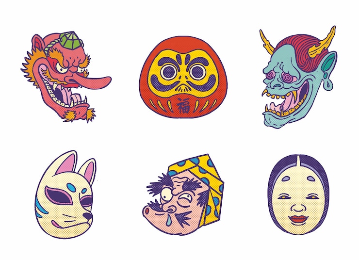 Vector máscara japonesa tradicional retro. ilustración vectorial aislada.