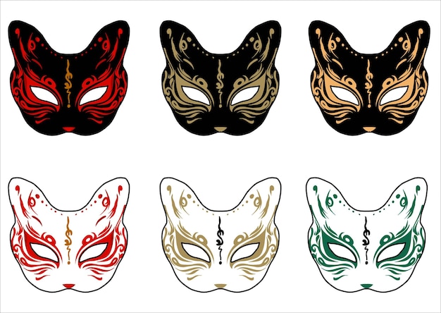 Máscara Kitsune Arte vectorial japonés