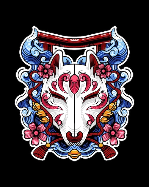 Máscara de kitsune en estilo de ilustración japonés