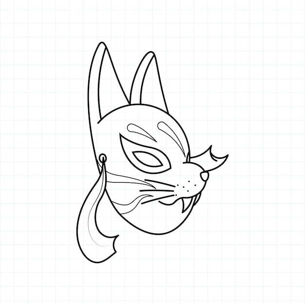 Máscara kitsune japonesa para colorear ilustración de pageector