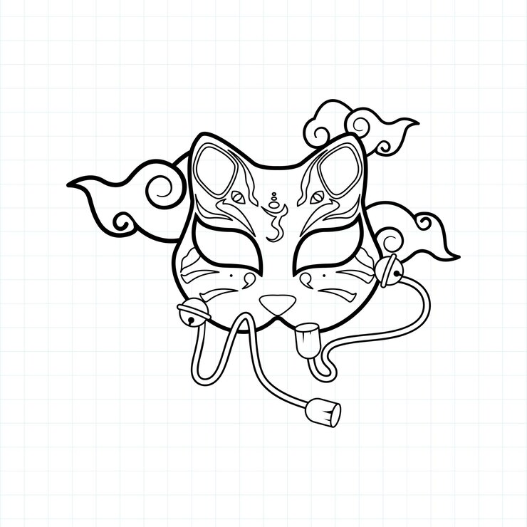 Vector máscara kitsune japonesa para colorear ilustración de vector de página