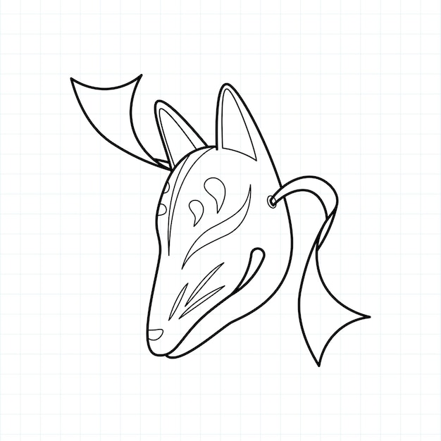 Máscara kitsune japonesa para colorear ilustración de vector de página