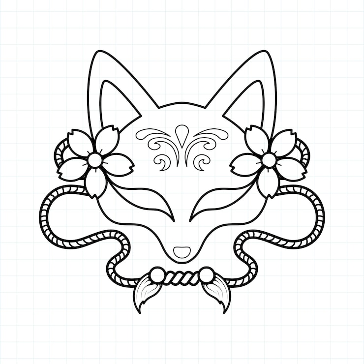 Vector máscara kitsune japonesa para colorear ilustración de vector de página