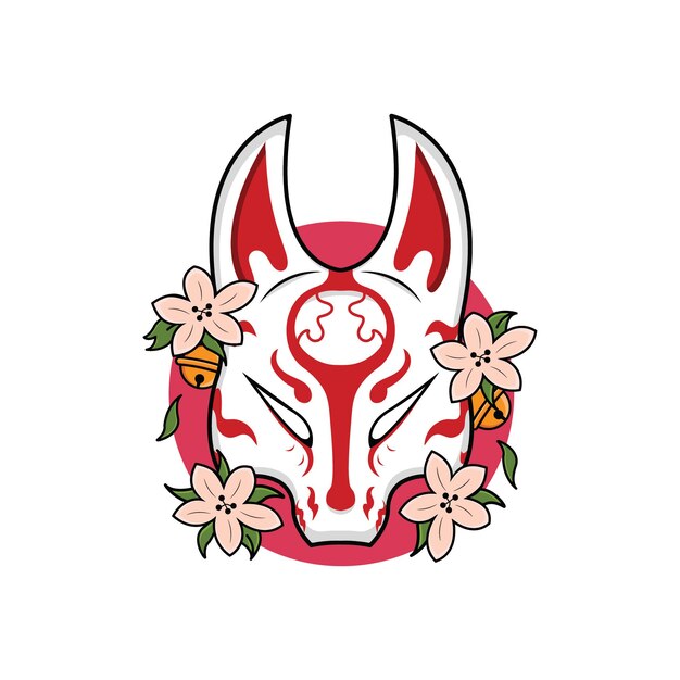 Máscara kitsune japonesa con sakura vector premium