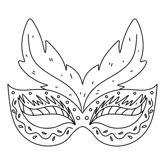 Máscara de mardi gras en estilo garabato dibujado a mano Elemento de carnaval Ilustración de vector de página para colorear
