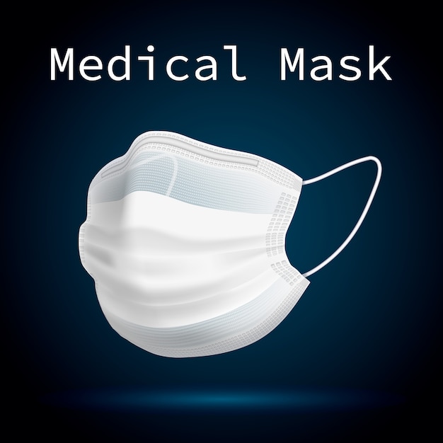 Máscara médica para proteger a las personas de virus y aire contaminado. Imagen volumétrica en 3D.