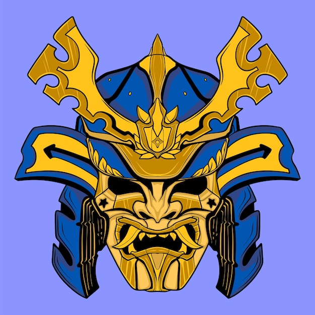 Máscara oni de mascota de ilustración samurai colorida con casco samurai aislado en negro vector gratuito
