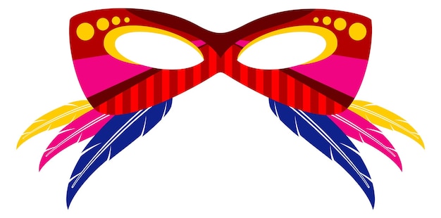 Vector máscara de plumas icono de accesorio de ojo de carnaval colorido aislado sobre fondo blanco