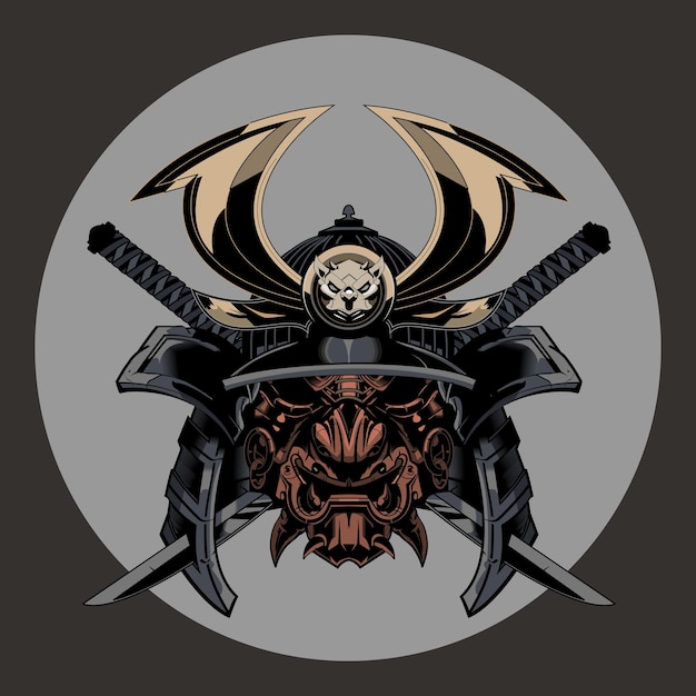 Máscara de samurai Casco de vector de cabeza de guerrero japonés