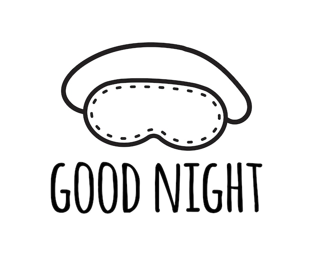 Máscara de sueño vectorial y letras de buenas noches