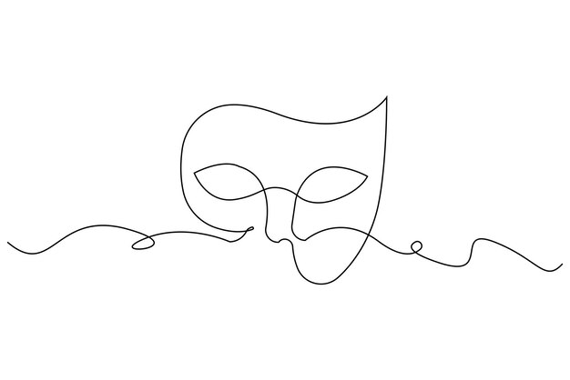 Máscara teatral arte de línea continua máscara de carnaval dibujos vectoriales