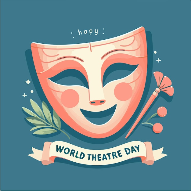 Vector máscara con texto día mundial del teatro