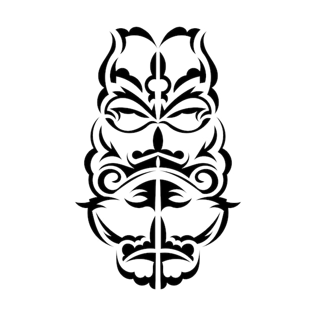 Máscara tiki en blanco y negro patrón de decoración tradicional de polinesia y hawái plantilla de tatuaje lista aislada ilustración vectorial