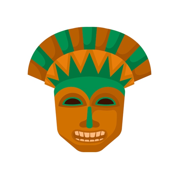 Máscara Tiki de madera con dientes grandes Símbolo religioso de los indígenas africanos Vector plano para imprimir juegos móviles o volante de tienda de regalos