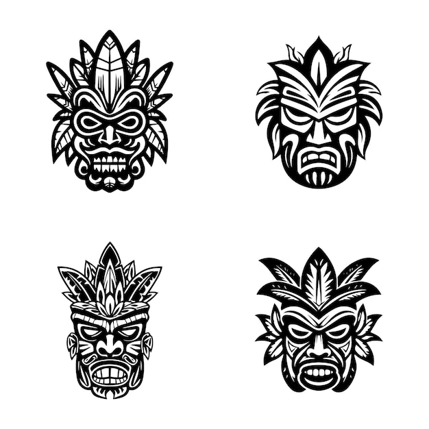 máscara de tiki de madera ilustración dibujada a mano