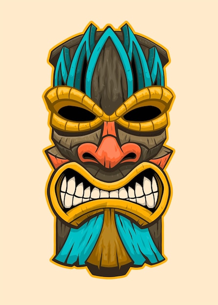 Vector máscara tiki tradicional del dios del pacífico