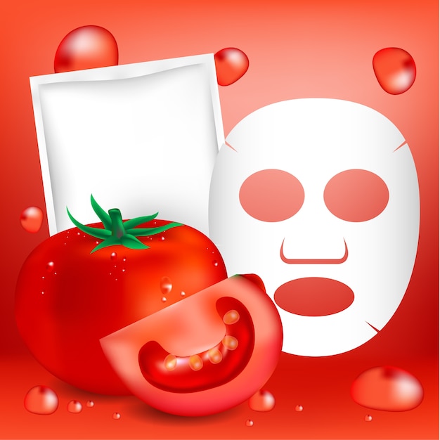 Máscara de tomate y paquete en blanco