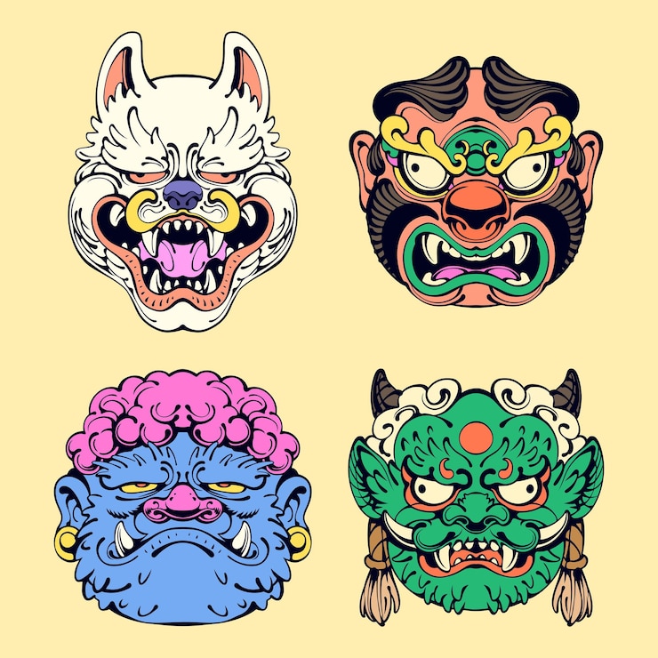 Vector máscara tradicional japonesa arte vectorial