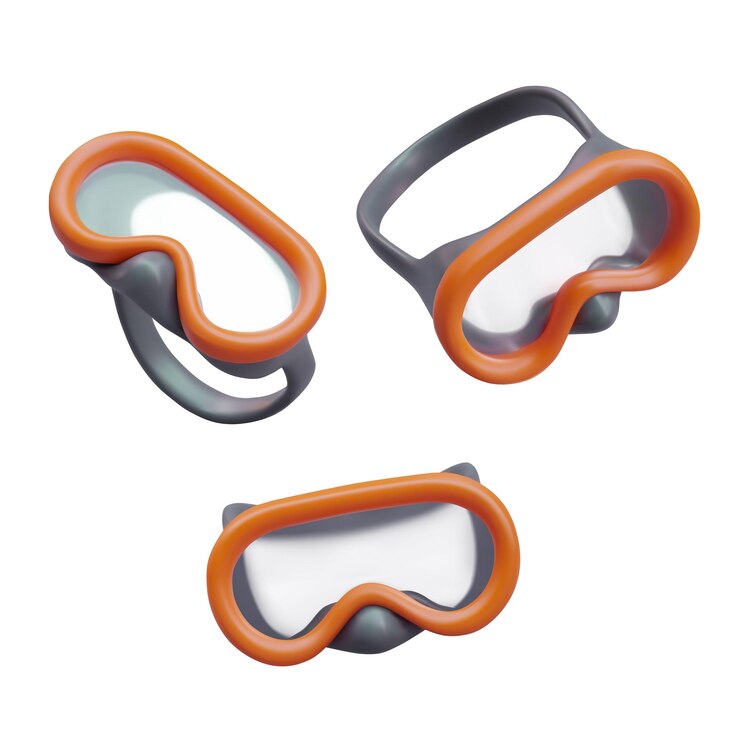 Vector máscara transparente realista para el buceo con buceo vista lateral superior delantera equipo para buceo