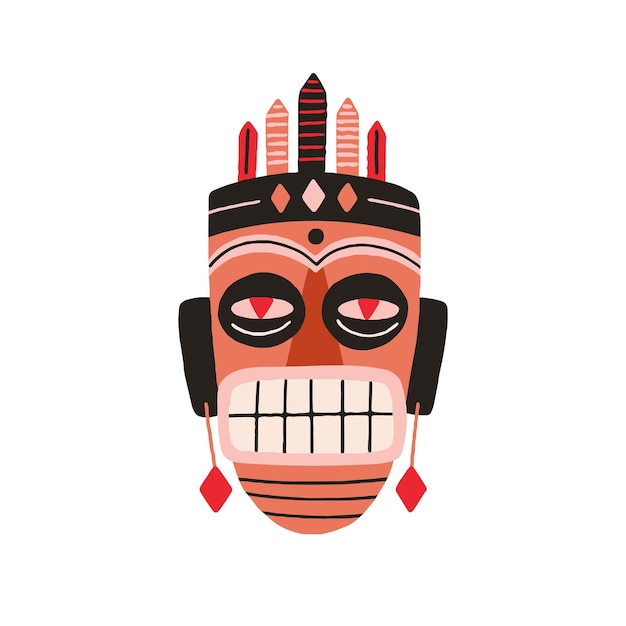 Máscara tribal africana étnica que muestra dientes y expresa ira. símbolo sagrado tradicional. arte antiguo. ilustración de vector plano aislado sobre fondo blanco.