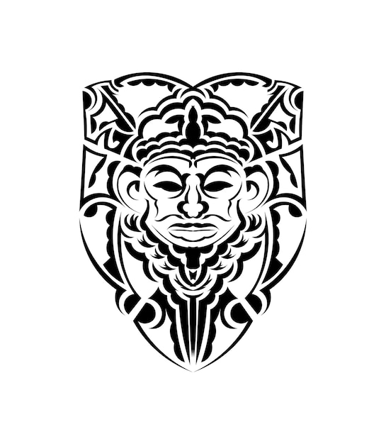 Máscara tribal patrones étnicos monocromáticos tatuaje negro al estilo de las tribus antiguas ilustración vectorial aislada