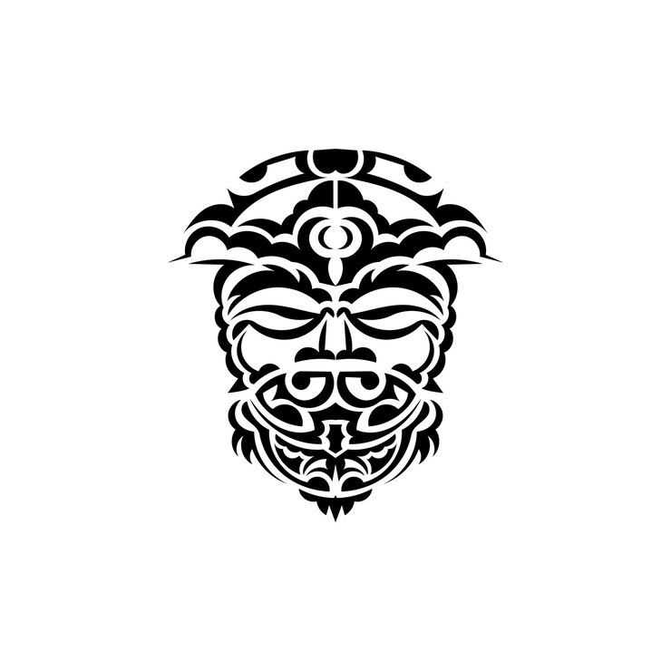 Vector máscara tribal patrones étnicos monocromáticos tatuaje negro en estilo samoano aislado sobre fondo blanco vector