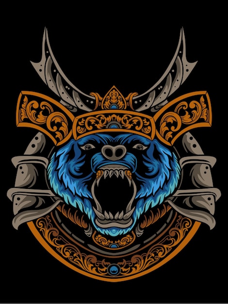 Máscara de vector samurai bear barong bali style