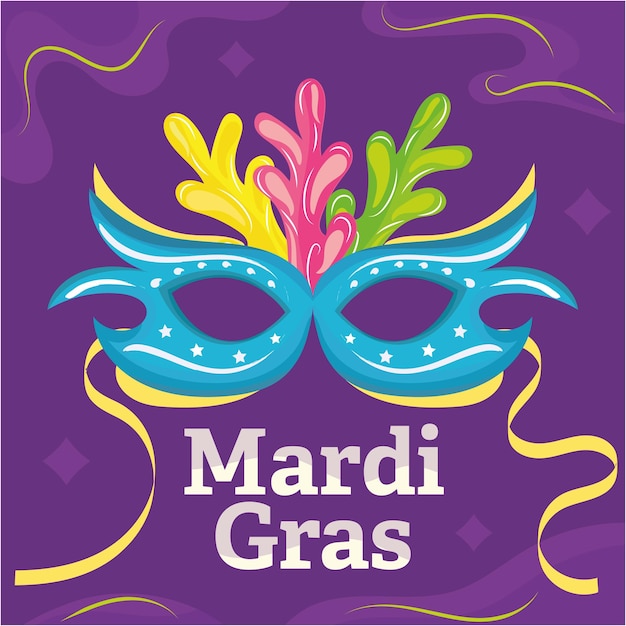 Máscara veneciana coloreada del cartel del mardi gras con las plumas Vector