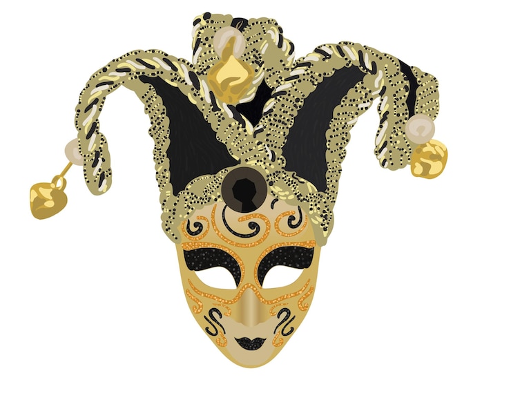 Vector máscara veneciana vectorial en colores dorado y negro accesorios diseño realista