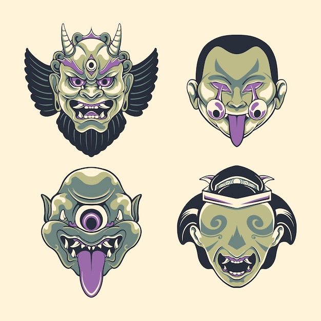 máscara yokai japonesa arte vectorial