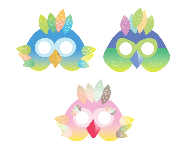 Vector máscaras de loros de colores para niños