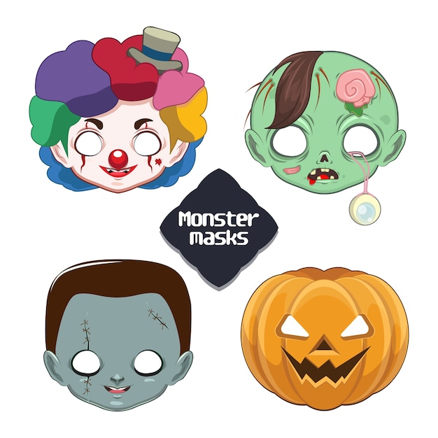 Vector máscaras de monstruo de halloween