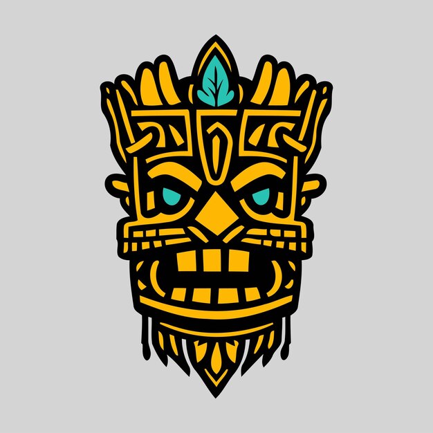 Máscaras de Tiki con caras aterradoras y boca dentada decorada con hojas Ídolos de Tiki aislados