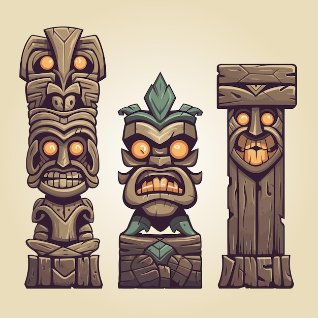 Máscaras tiki de hawai ídolos conjunto de iconos de dibujos animados iconos de ilustración vectoriales aislados