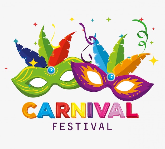 Máscaras tradicionales con decoración de plumas para el festival de carnaval