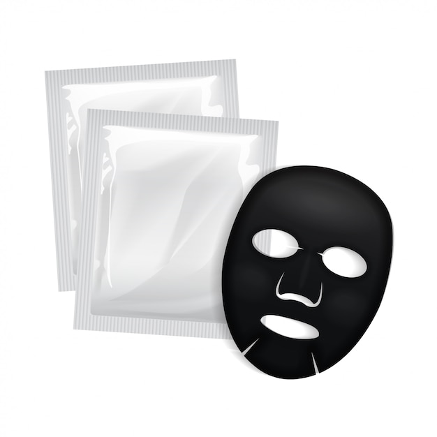 Mascarilla facial negra. paquete de cosméticos