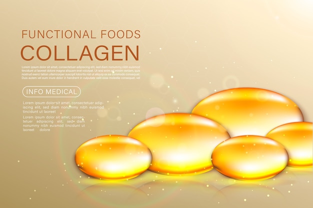Mascarilla facial de perlas doradas, solución de tratamiento antiedad. Burbujas de aceite de oro sobre fondo precioso.